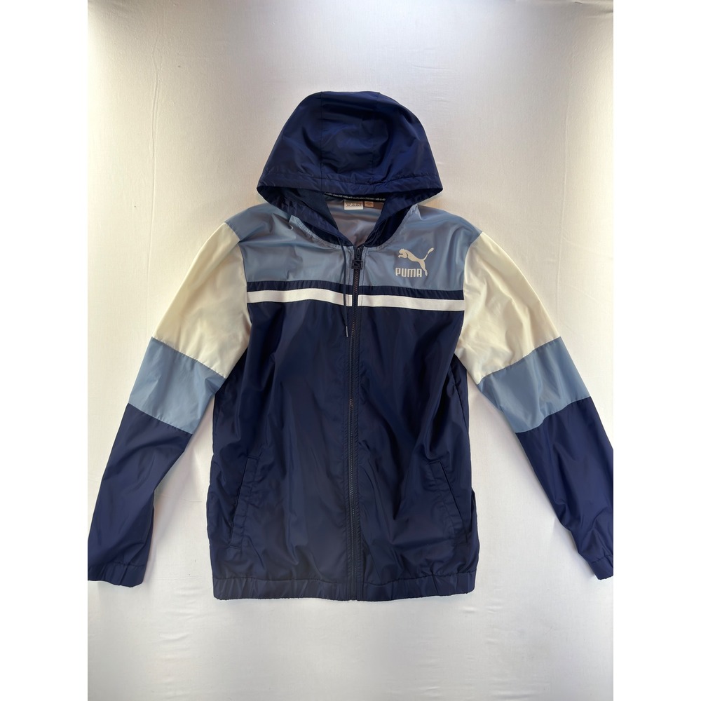 Puma Mens Colorblock Hooded Windbreaker Jacket Navy Blue White 575027-06 Medium
